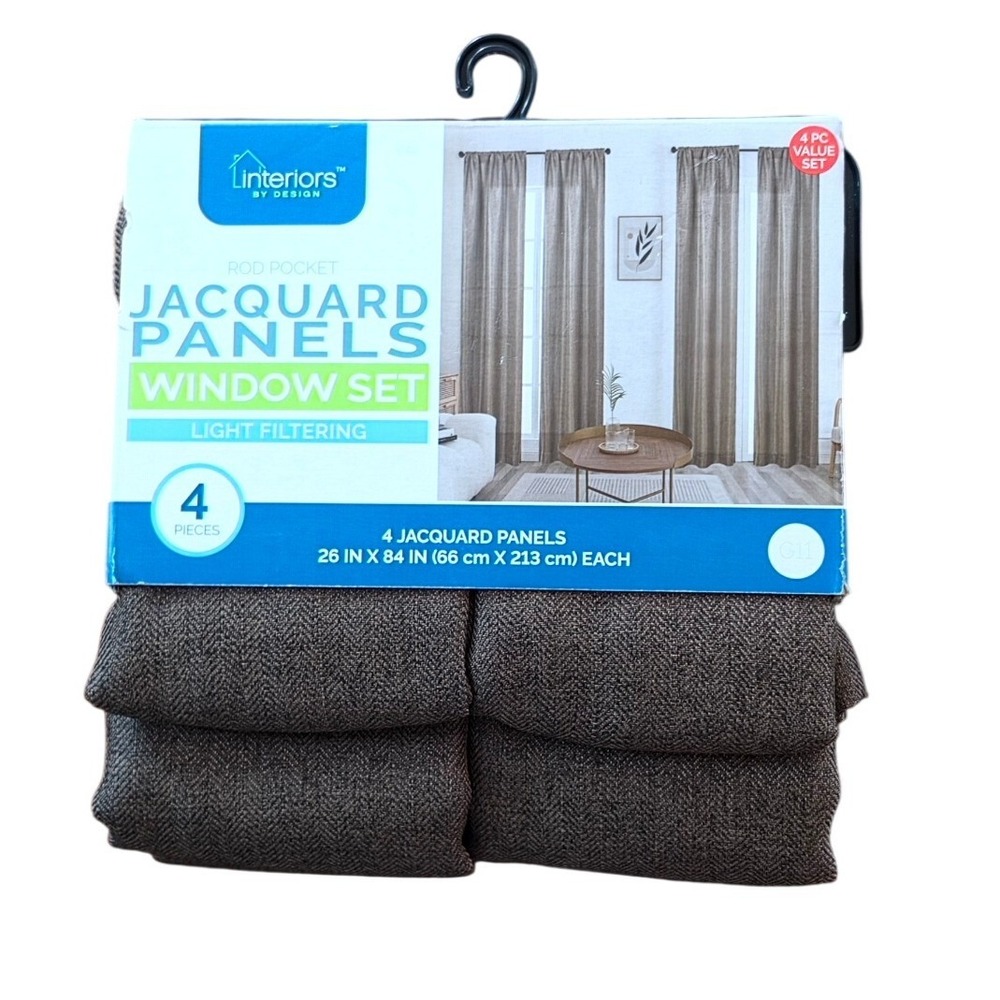 Interiors by Design 4pc Jacquard Window Panel Set Brown 26x84 Light Filtering